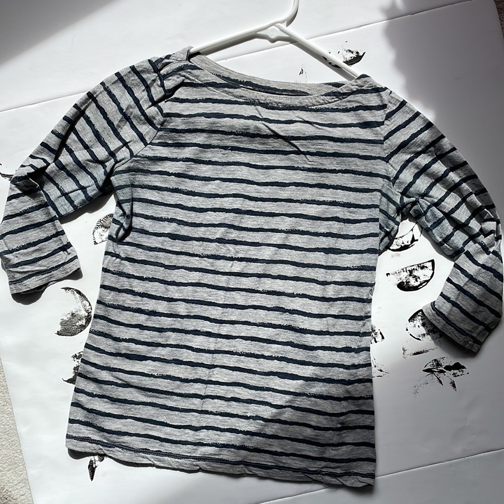 Ann Taylor LOFT XS boat neck t shirt grey navy stripe